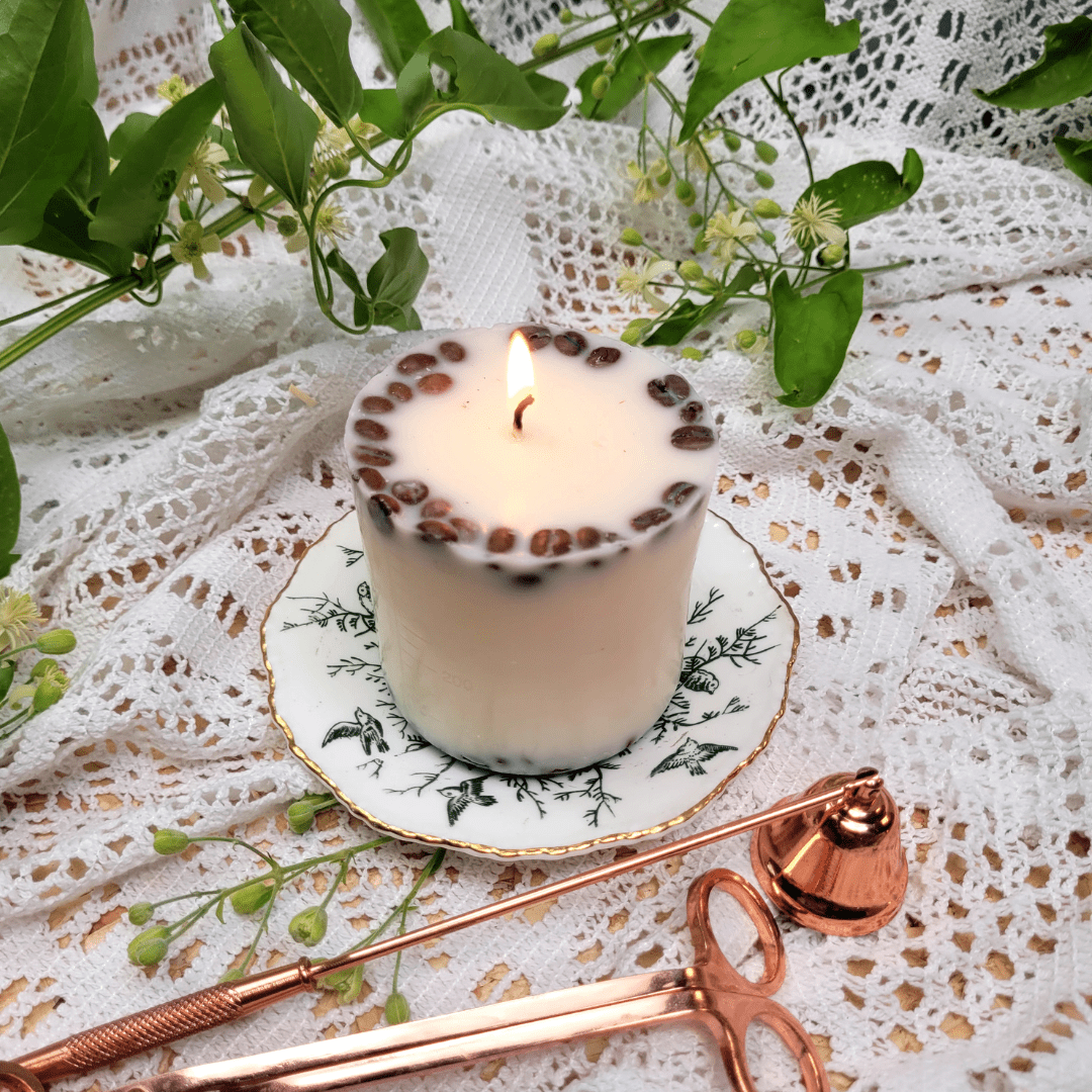 Natural Wax Candles W Coffee Beans Vanilla & Coffee 8x7.5cm - RUTHERFORD & Co