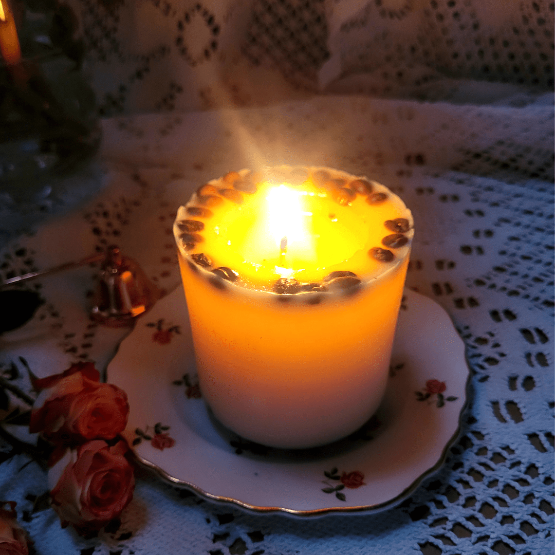 Natural Wax Candles W Coffee Beans Vanilla & Coffee 8x7.5cm - RUTHERFORD & Co