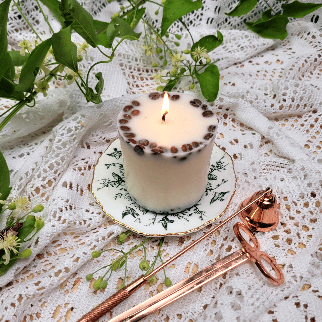 Natural Wax Candles W Coffee Beans Vanilla & Coffee 8x7.5cm - RUTHERFORD & Co