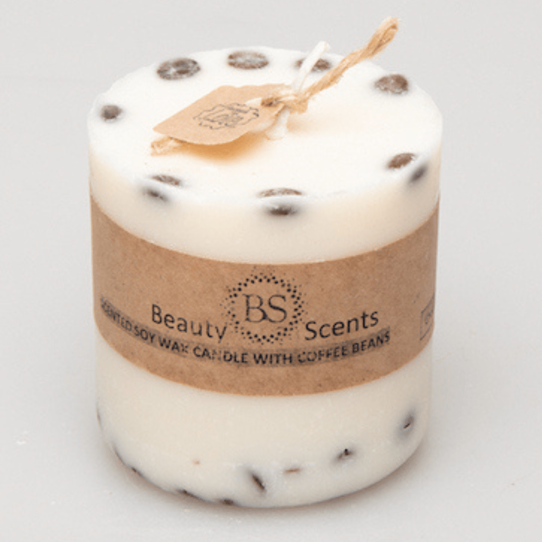 Natural Wax Candles W Coffee Beans Vanilla & Coffee 8x7.5cm - RUTHERFORD & Co