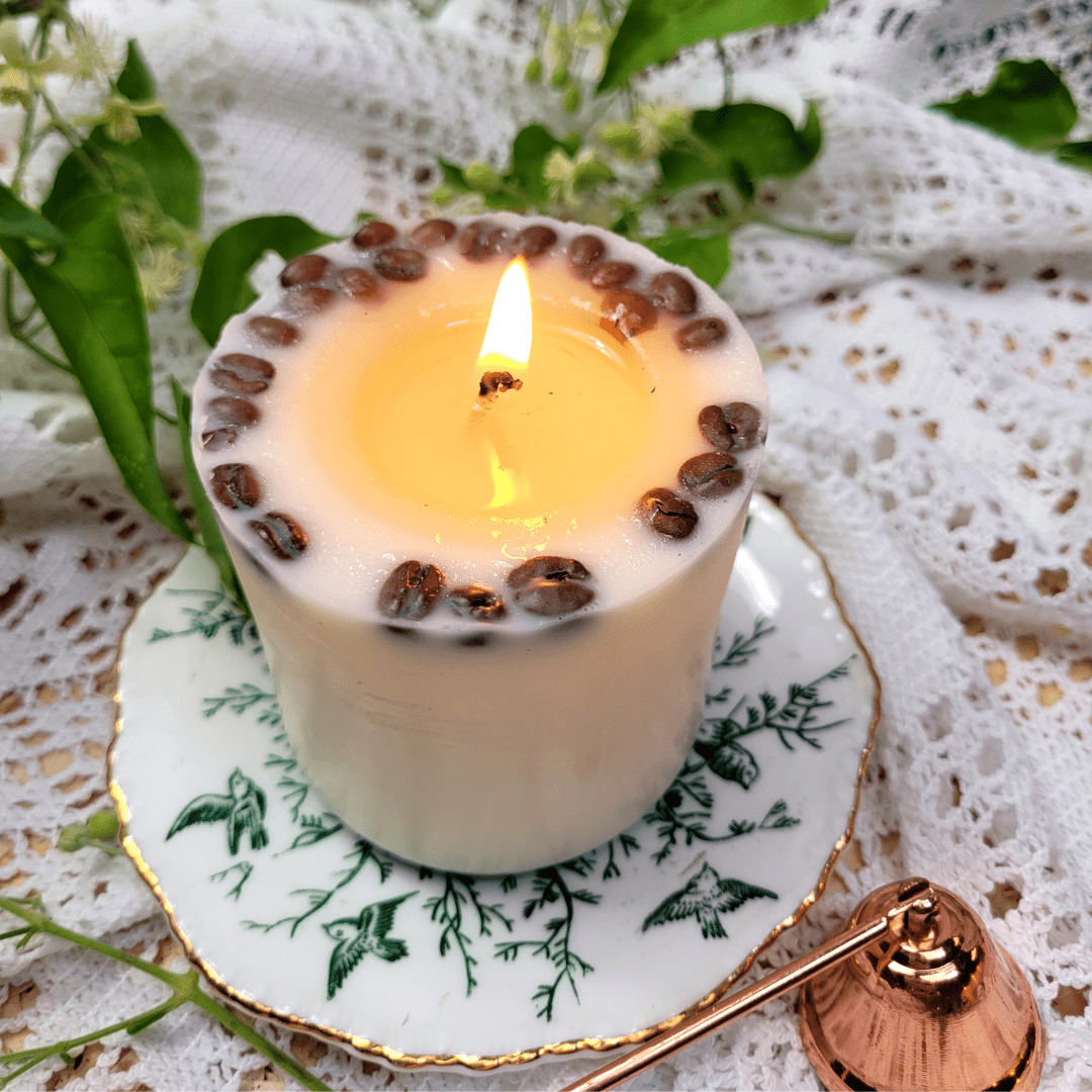 Natural Wax Candles W Coffee Beans Vanilla & Coffee 8x7.5cm - RUTHERFORD & Co