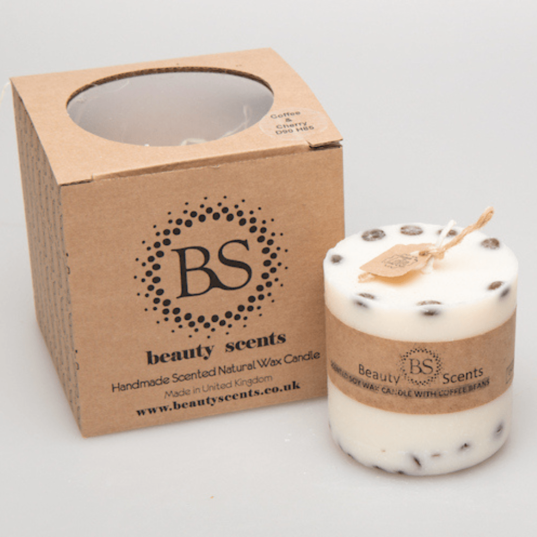 Natural Wax Candles W Coffee Beans Vanilla & Coffee 8x7.5cm - RUTHERFORD & Co