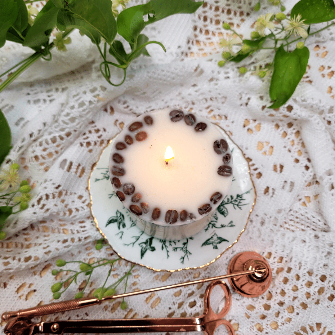 Natural Wax Candles W Coffee Beans Vanilla & Coffee 8x7.5cm - RUTHERFORD & Co