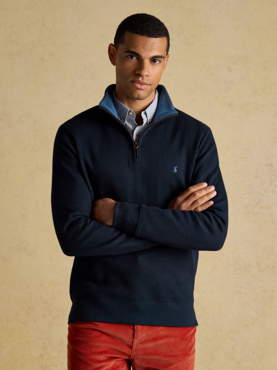 Navy Alistair French Ribbed Knit Quarter Zip Sweatshirt - RUTHERFORD & Co