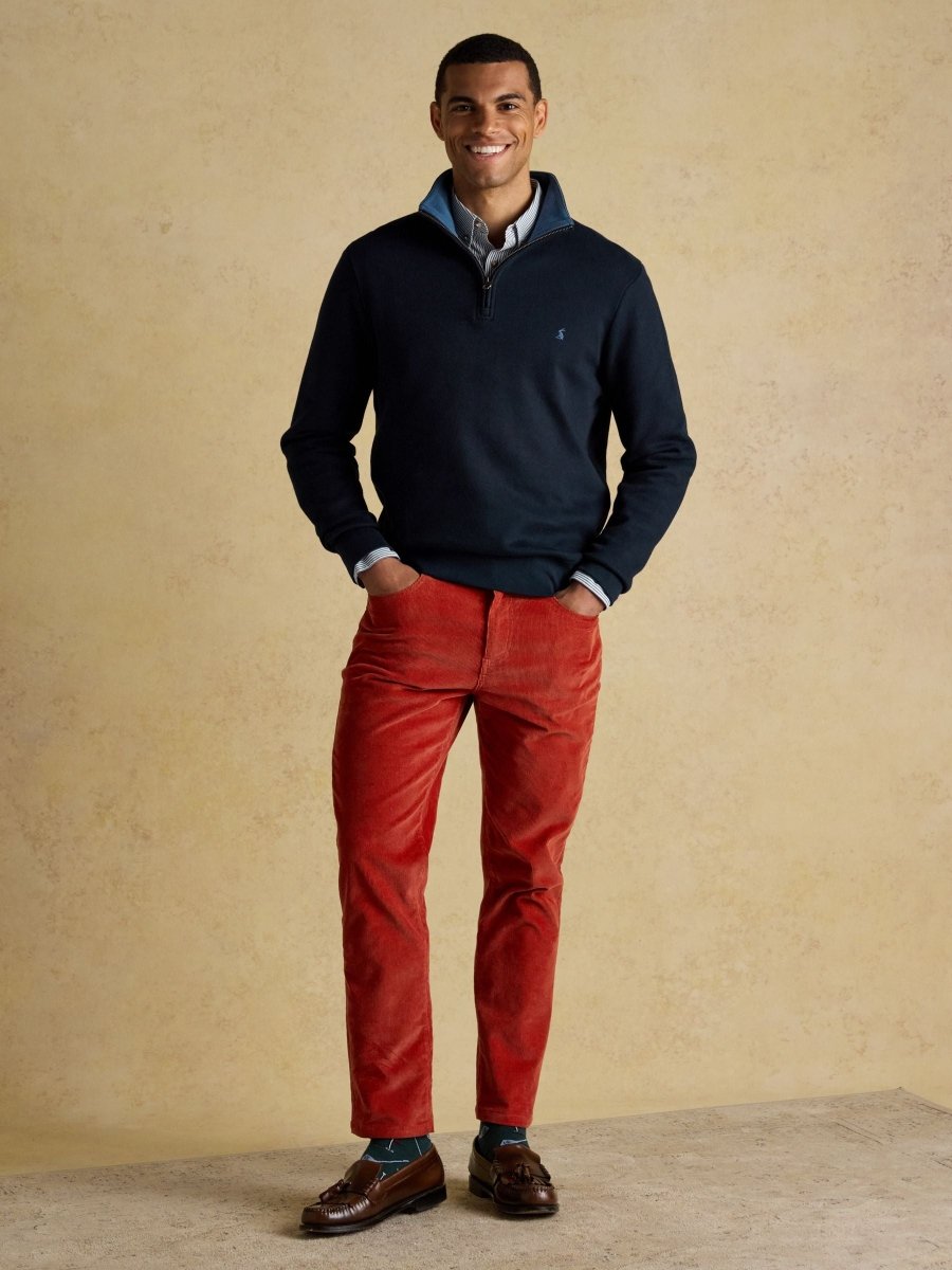 Navy Alistair French Ribbed Knit Quarter Zip Sweatshirt - RUTHERFORD & Co