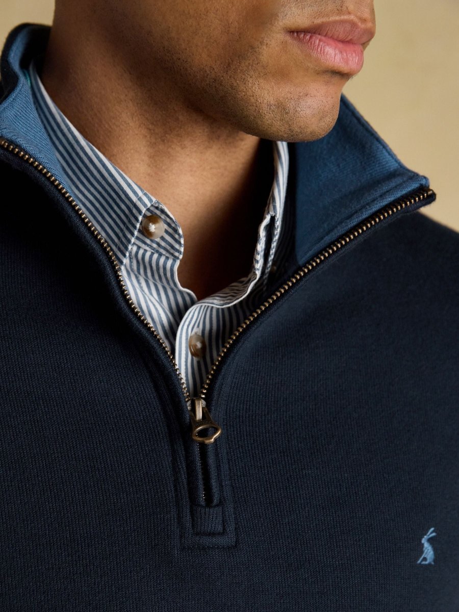 Navy Alistair French Ribbed Knit Quarter Zip Sweatshirt - RUTHERFORD & Co