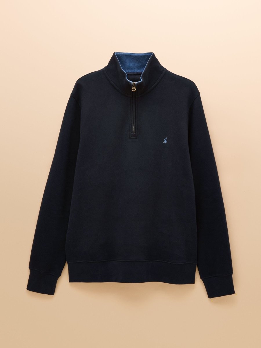 Navy Alistair French Ribbed Knit Quarter Zip Sweatshirt - RUTHERFORD & Co