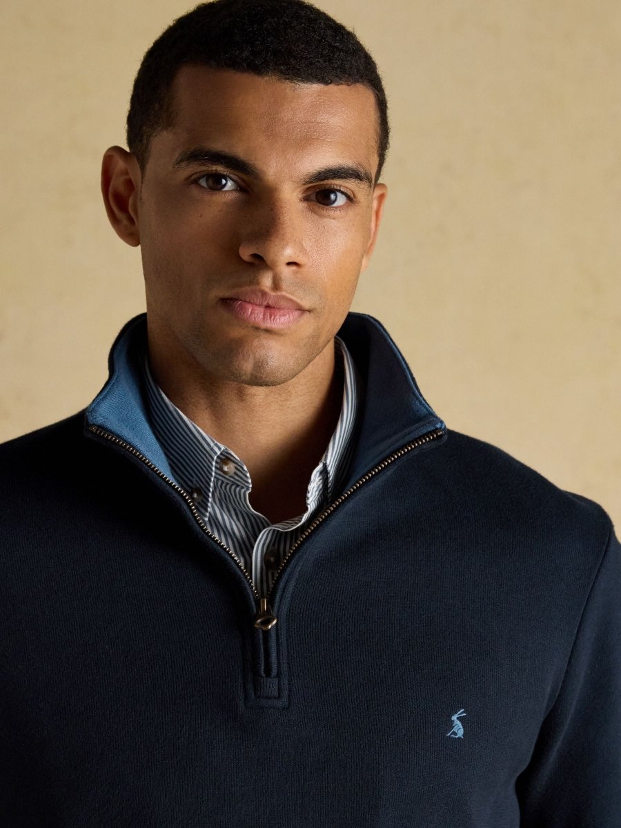 Navy Alistair French Ribbed Knit Quarter Zip Sweatshirt - RUTHERFORD & Co