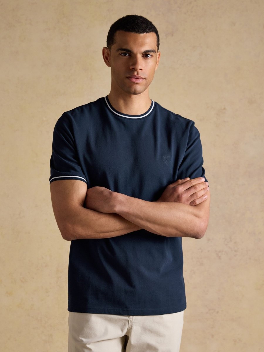 Navy Classic Fit Cotton Pique T-Shirt - RUTHERFORD & Co