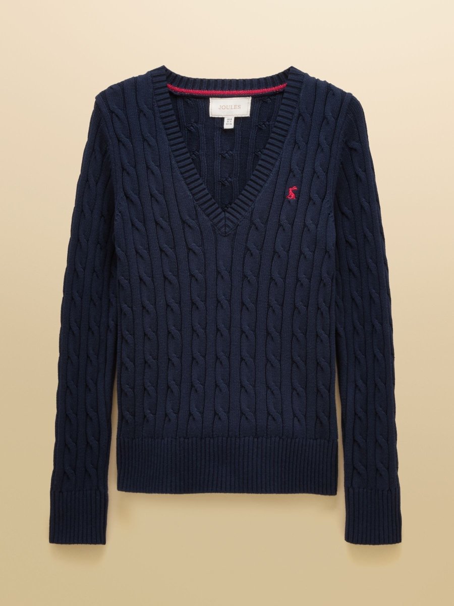 Navy Classic V-Neck Cotton Cable Knit Jumper - RUTHERFORD & Co