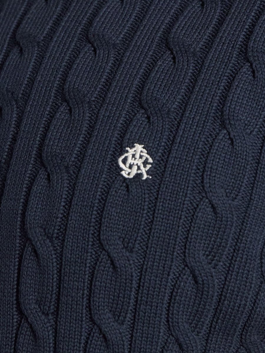 Navy Crew Neck Cotton Cable Knit Jumper - RUTHERFORD & Co