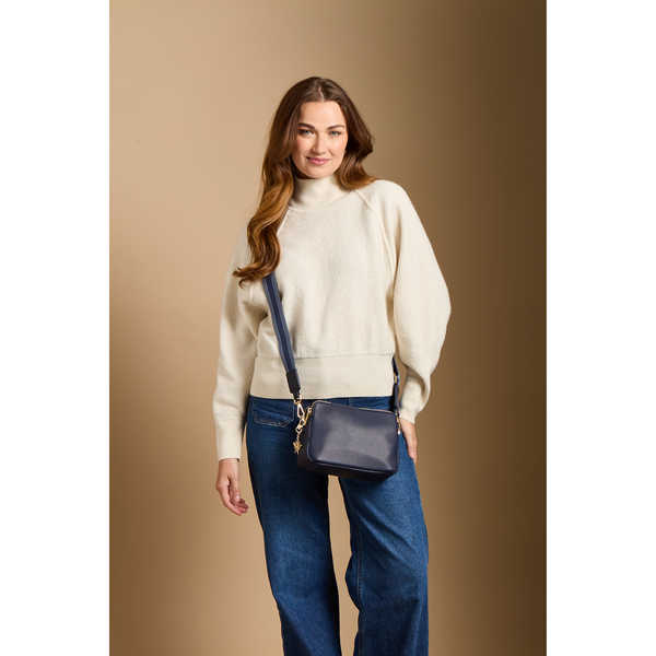Navy - Dual Double Zip Crossbody Bag - RUTHERFORD & Co