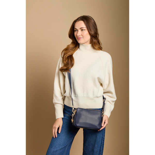 Navy - Dual Double Zip Crossbody Bag - RUTHERFORD & Co