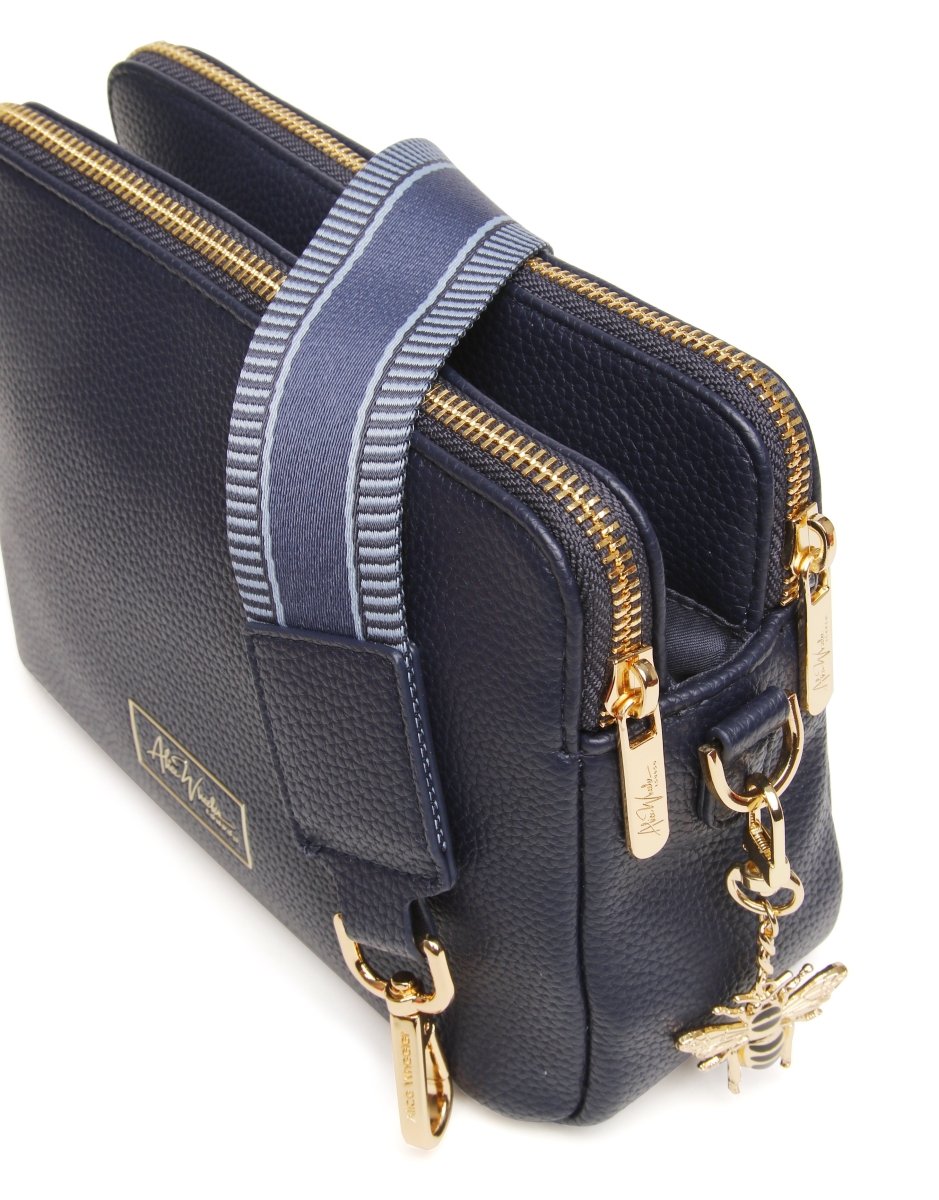 Navy - Dual Double Zip Crossbody Bag - RUTHERFORD & Co