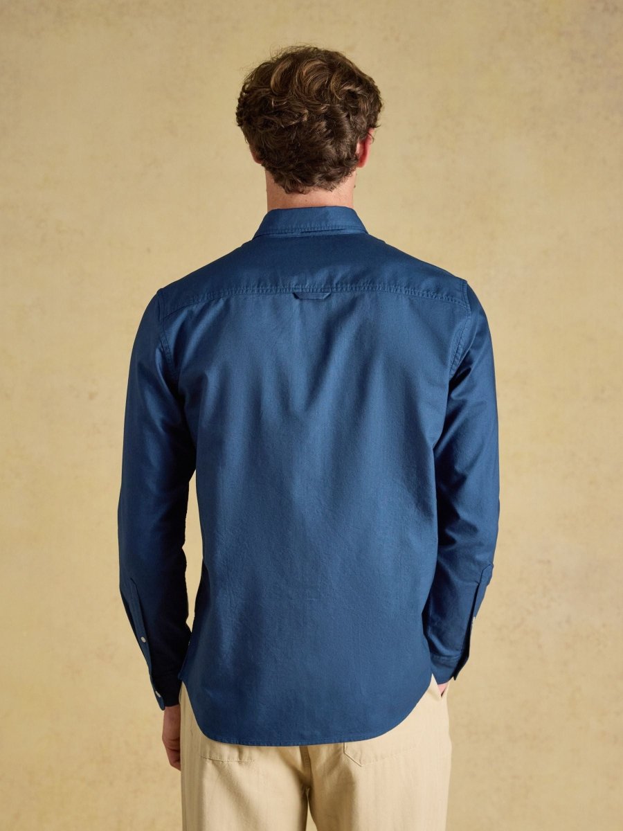Navy Garment Dyed Long Sleeve Cotton Shirt - RUTHERFORD & Co