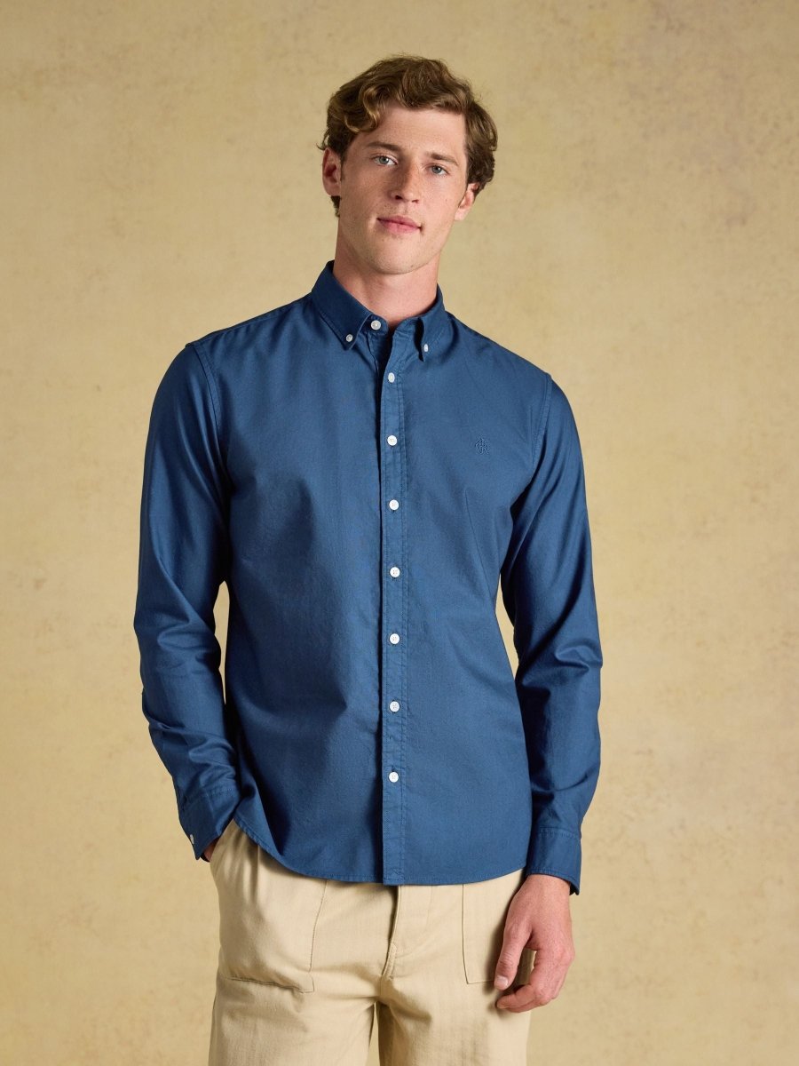 Navy Garment Dyed Long Sleeve Cotton Shirt - RUTHERFORD & Co