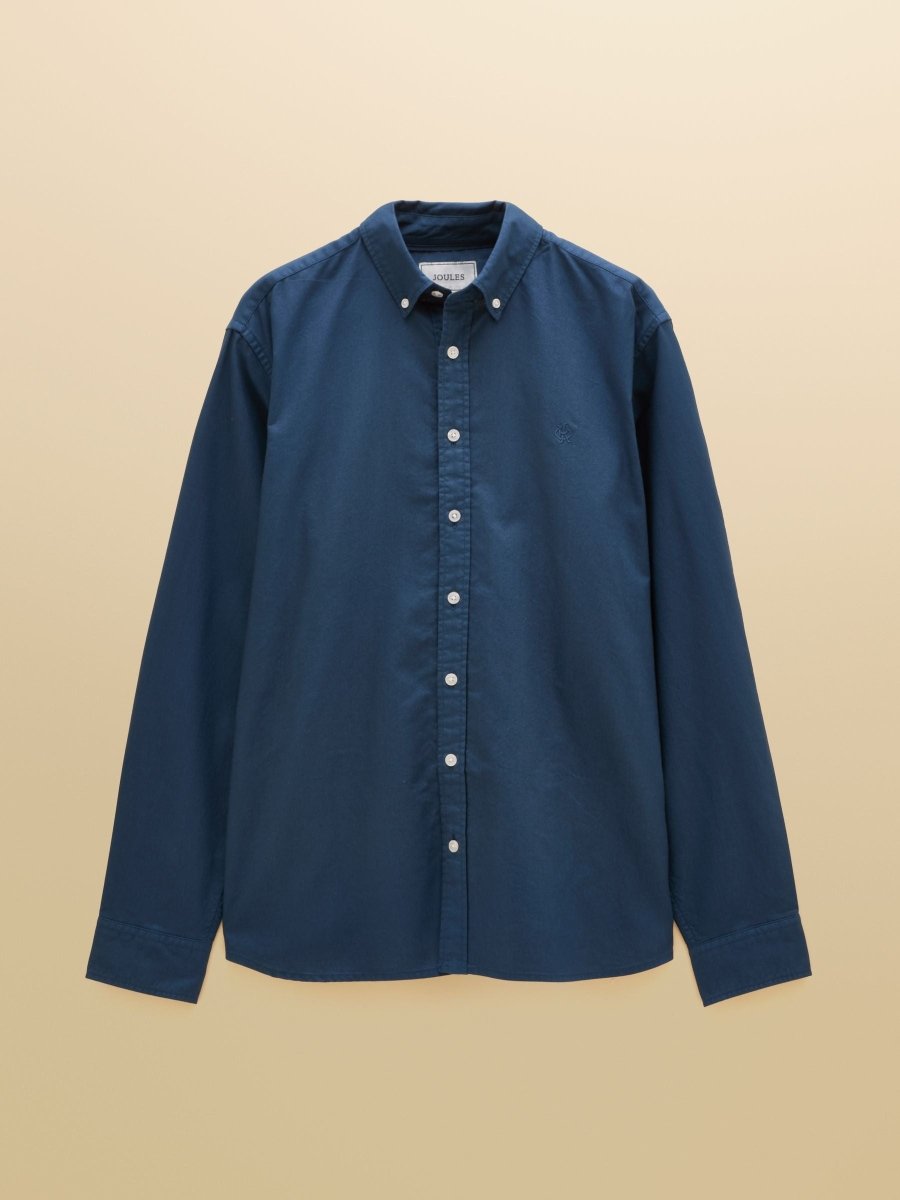 Navy Garment Dyed Long Sleeve Cotton Shirt - RUTHERFORD & Co