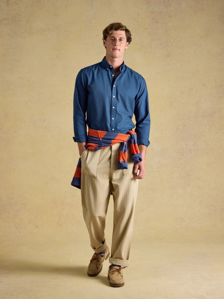 Navy Garment Dyed Long Sleeve Cotton Shirt - RUTHERFORD & Co