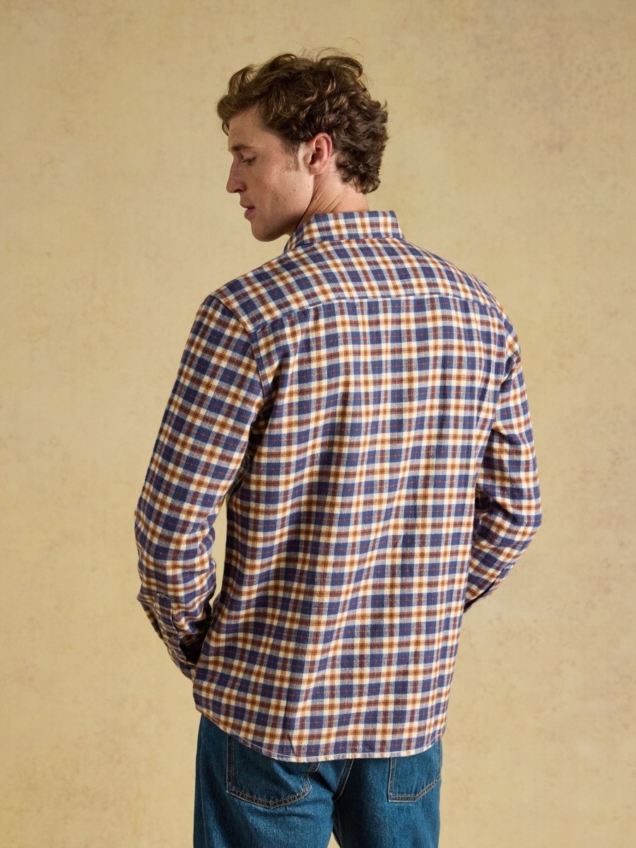Navy Long Sleeve Heavyweight Brushed Flannel Shirt - RUTHERFORD & Co