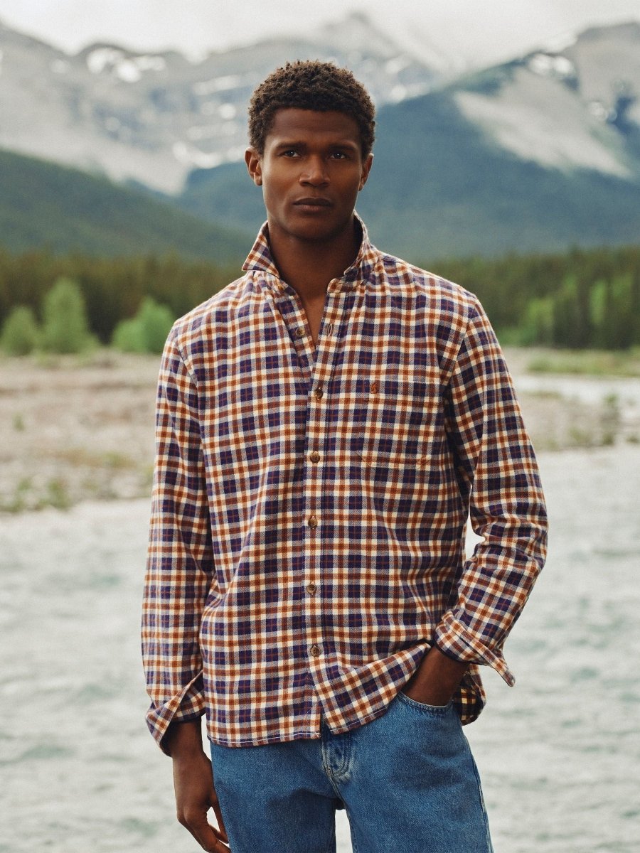 Navy Long Sleeve Heavyweight Brushed Flannel Shirt - RUTHERFORD & Co
