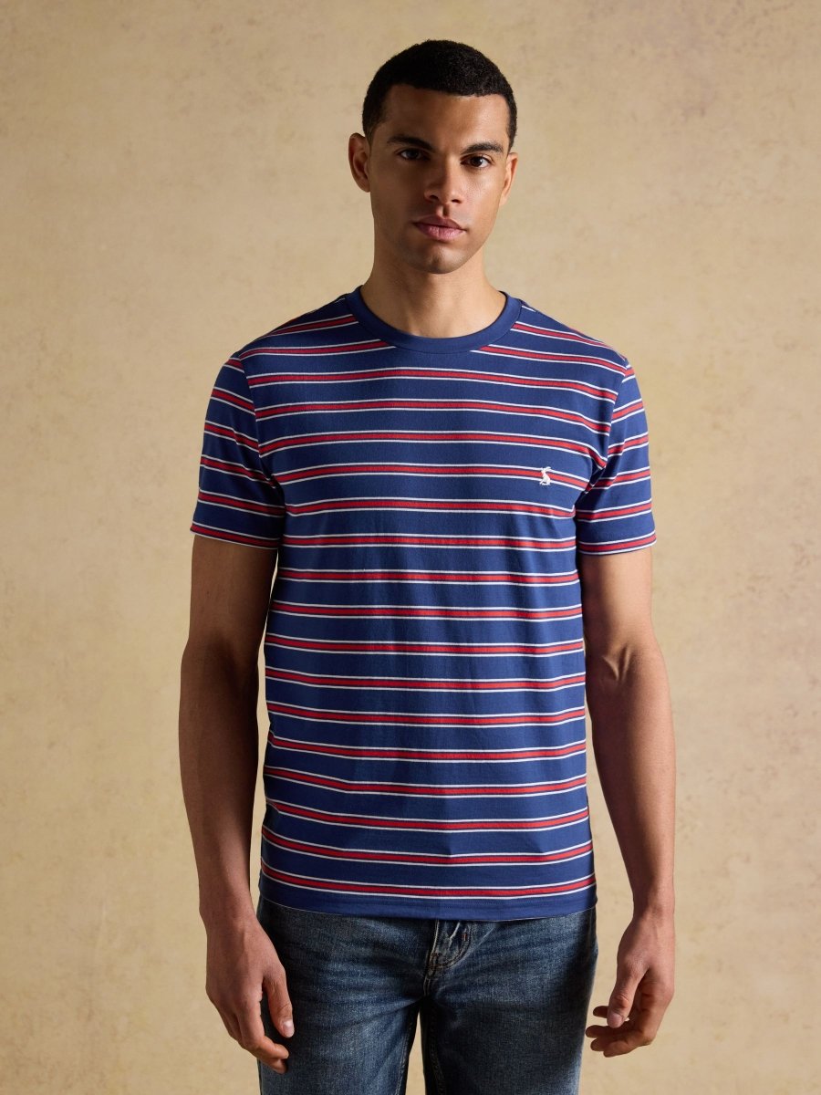 Navy & Red Stripe Classic Fit Cotton T-Shirt - RUTHERFORD & Co