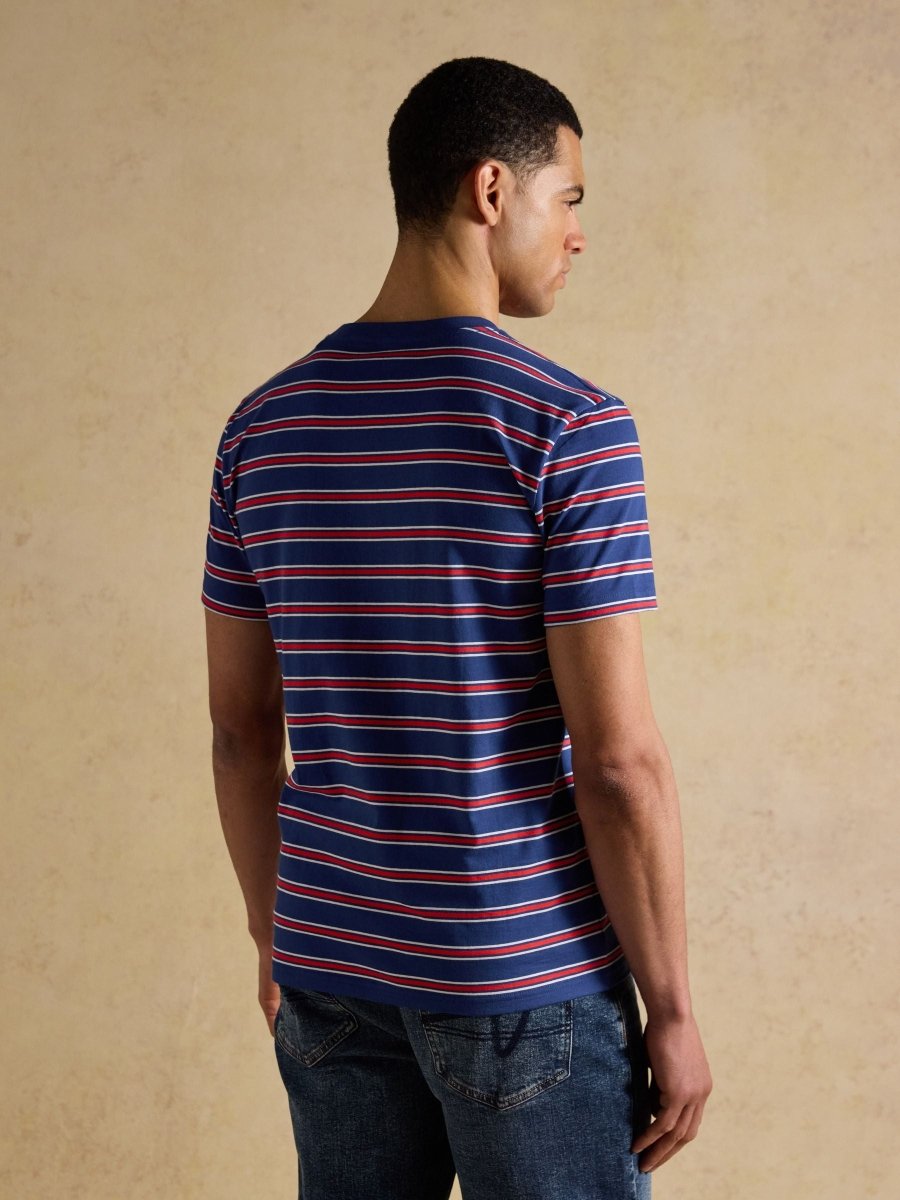 Navy & Red Stripe Classic Fit Cotton T-Shirt - RUTHERFORD & Co
