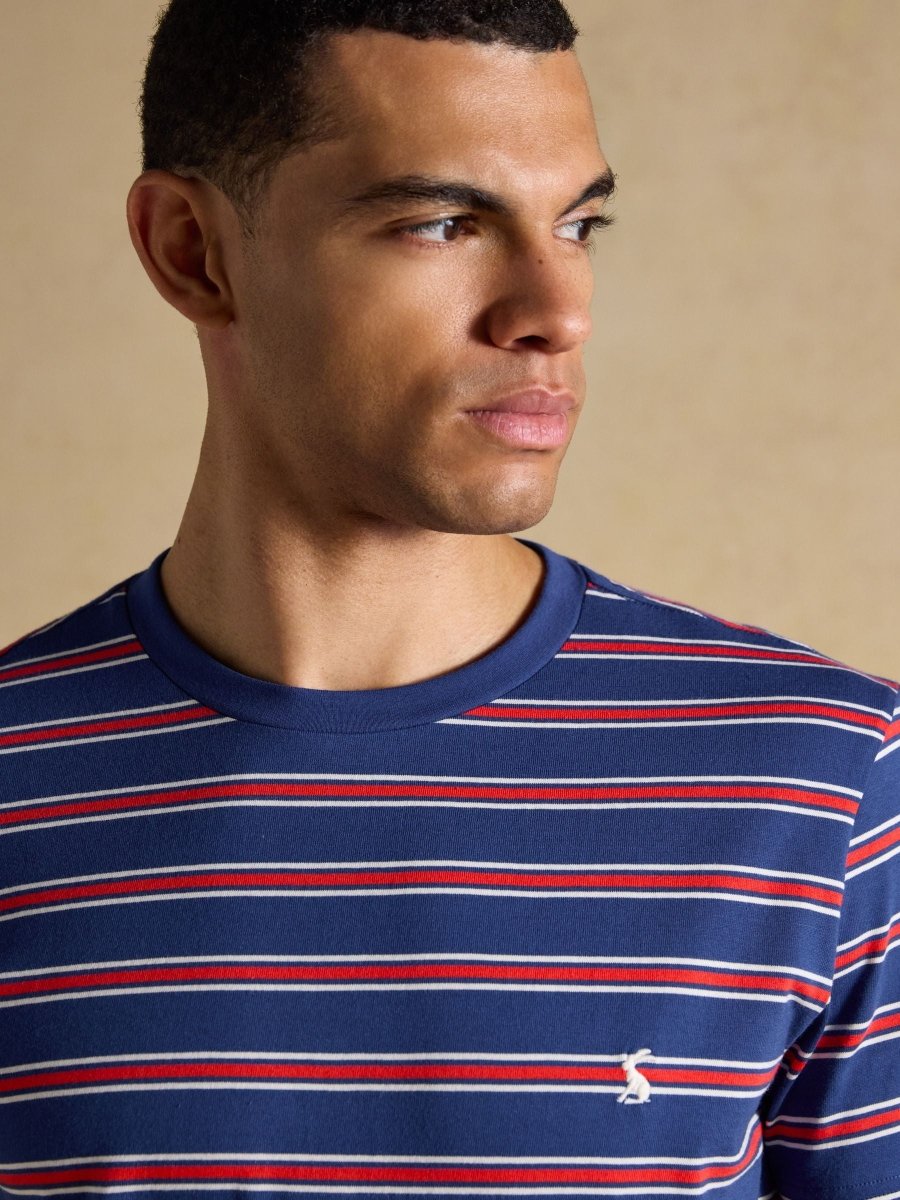 Navy & Red Stripe Classic Fit Cotton T-Shirt - RUTHERFORD & Co