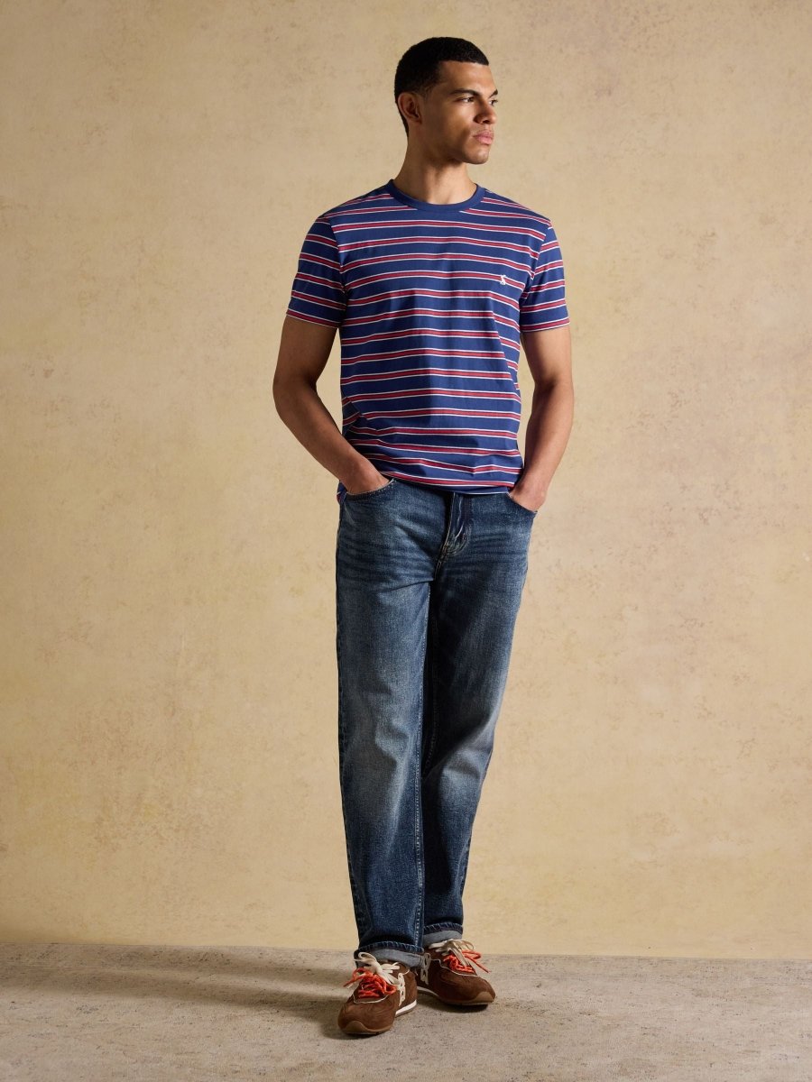 Navy & Red Stripe Classic Fit Cotton T-Shirt - RUTHERFORD & Co