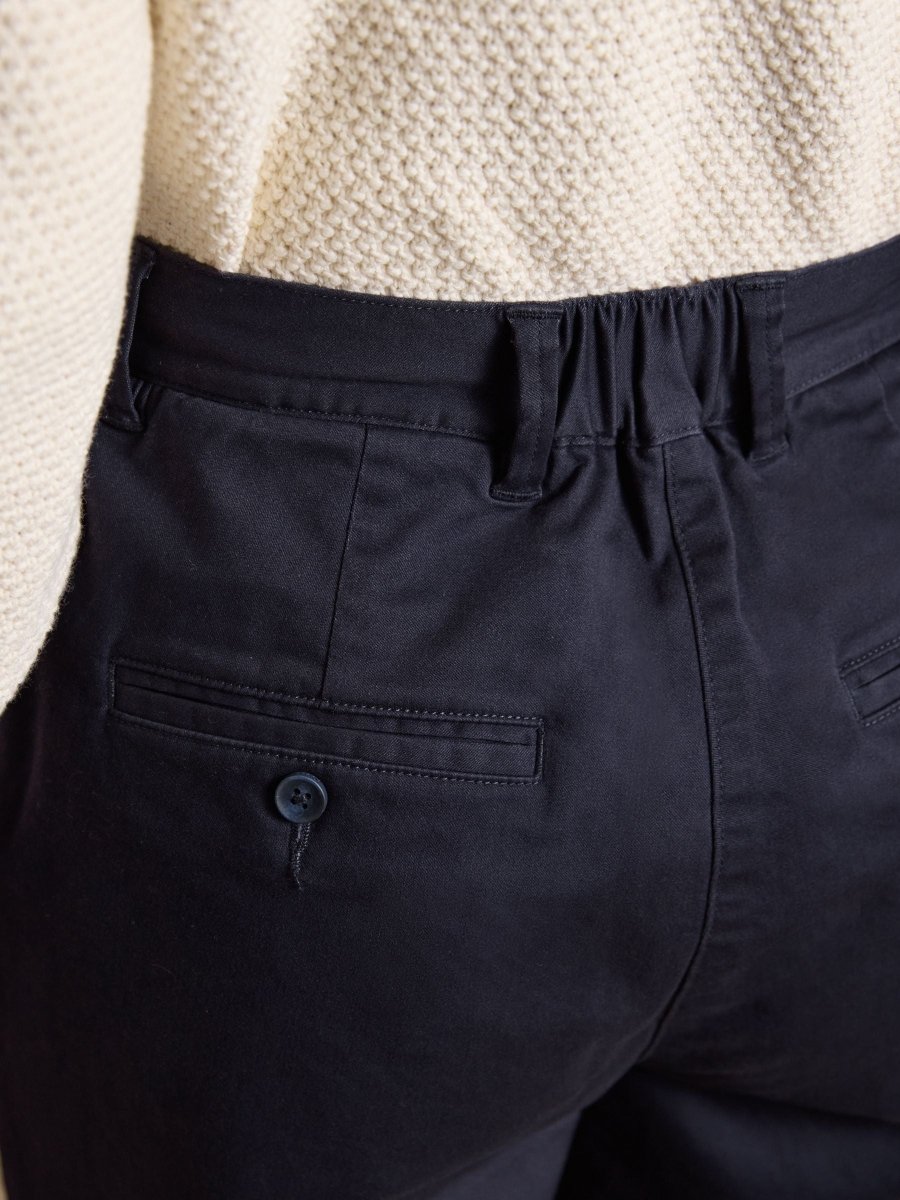 Navy Wide Leg Cropped Chino Trousers with Elasticated Waist - RUTHERFORD & Co