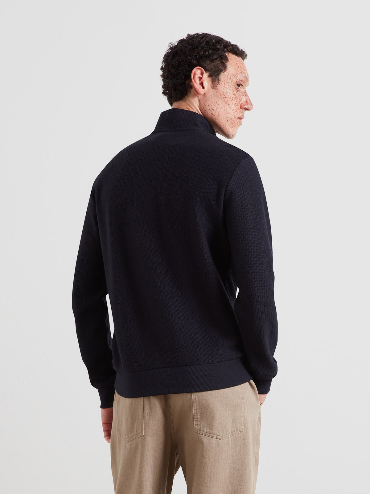 Conrad Textured Quarter Zip Sweatshirt In True Navy