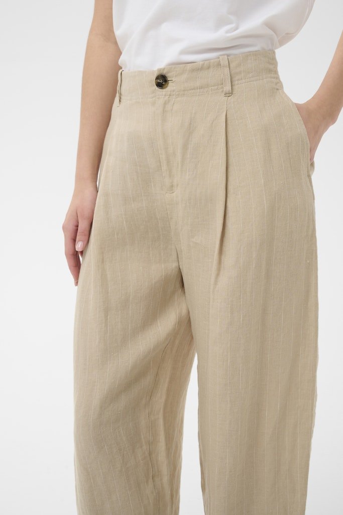 NettasPW Pa Trousers - Neutral Pinstripe - RUTHERFORD & Co