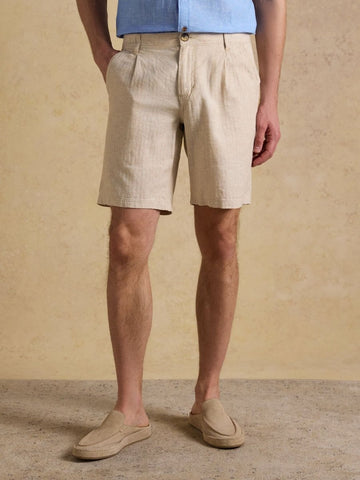 Neutral Linen Blend Shorts - RUTHERFORD & Co