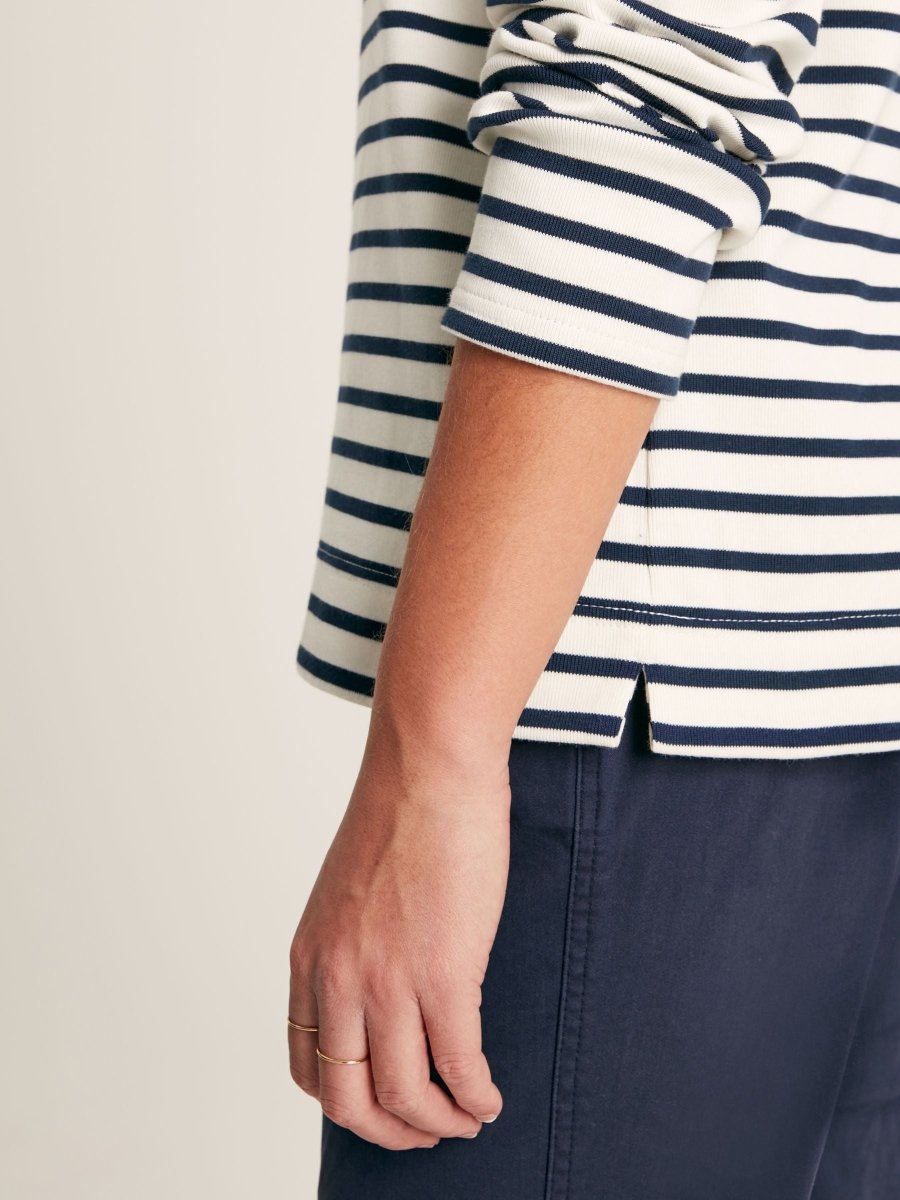 New Harbour Cream/Navy Stripe Relaxed Fit Boat Neck Breton Top - RUTHERFORD & Co