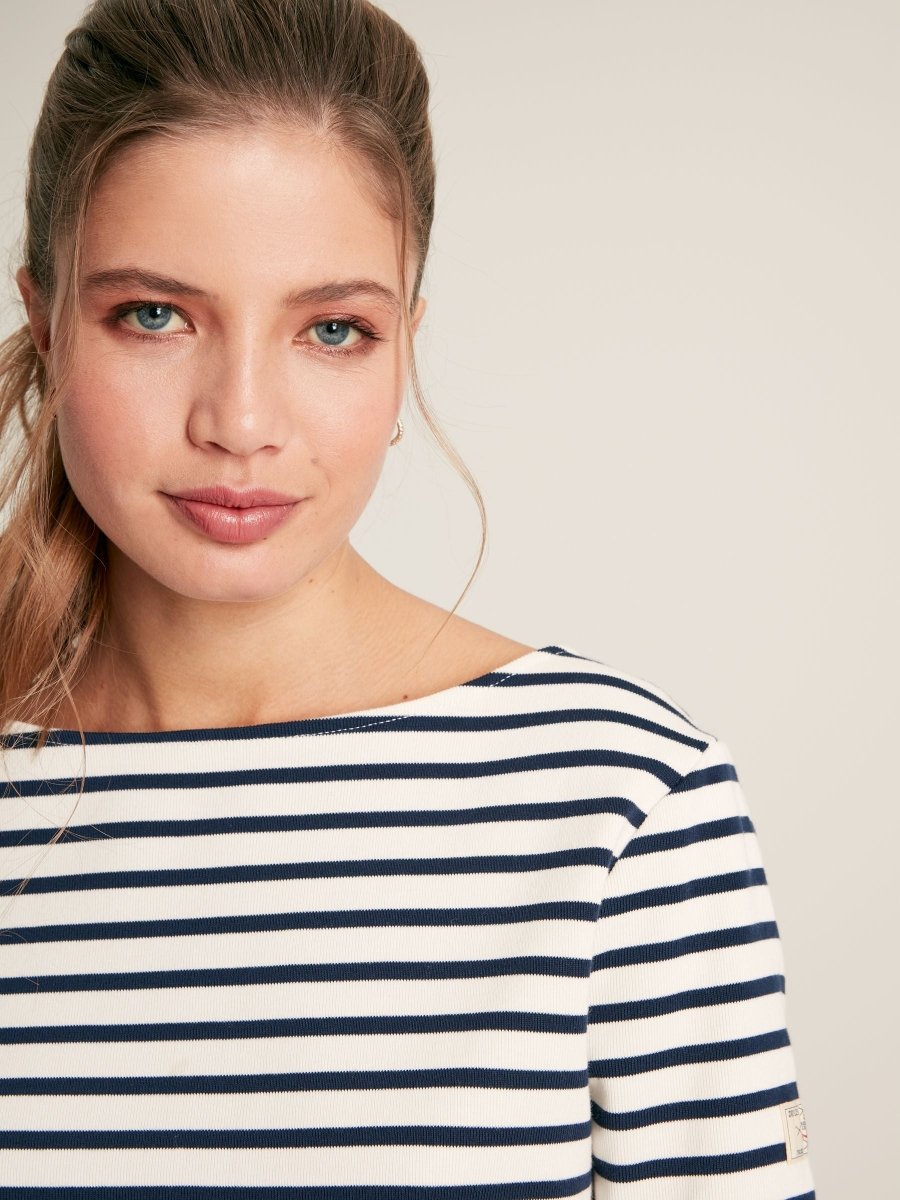 New Harbour Cream/Navy Stripe Relaxed Fit Boat Neck Breton Top - RUTHERFORD & Co