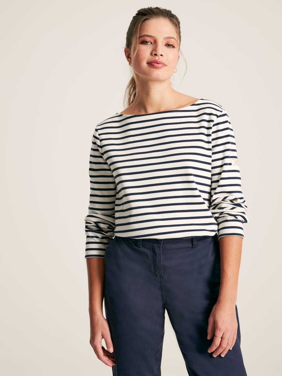 New Harbour Cream/Navy Stripe Relaxed Fit Boat Neck Breton Top - RUTHERFORD & Co