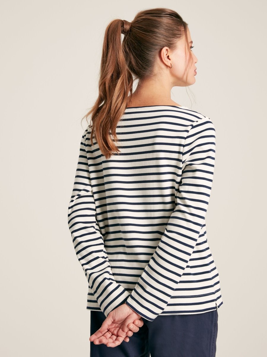 New Harbour Cream/Navy Stripe Relaxed Fit Boat Neck Breton Top - RUTHERFORD & Co