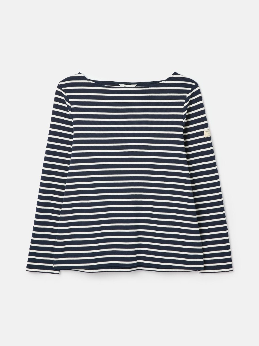 New Harbour Navy Blue Stripe Relaxed Fit Boat Neck Breton Top - RUTHERFORD & Co