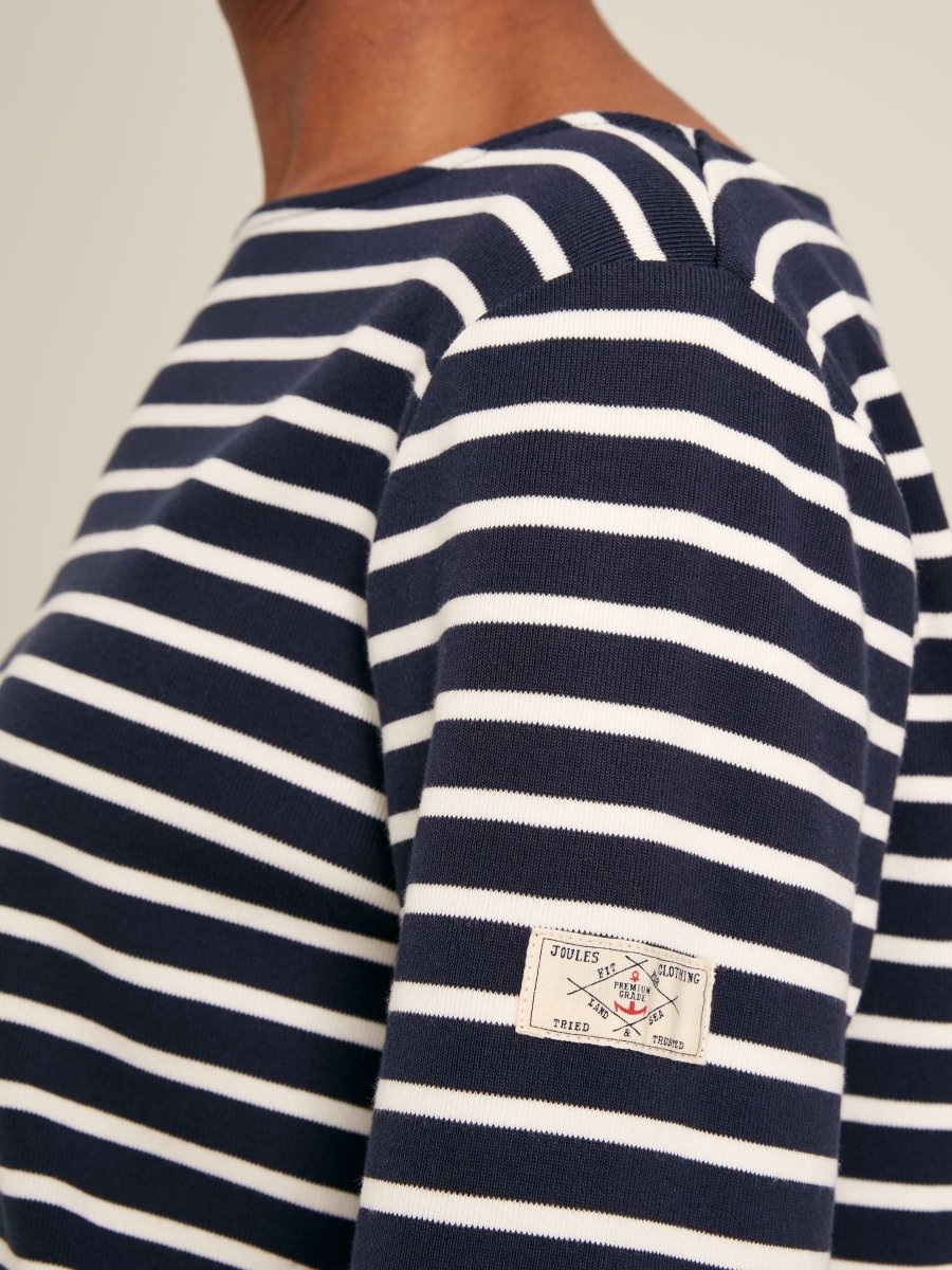 New Harbour Navy Blue Stripe Relaxed Fit Boat Neck Breton Top - RUTHERFORD & Co