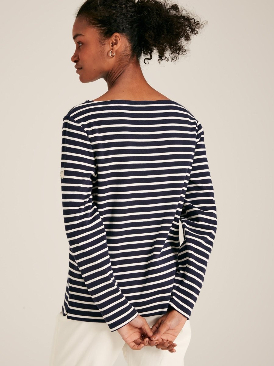 New Harbour Navy Blue Stripe Relaxed Fit Boat Neck Breton Top - RUTHERFORD & Co