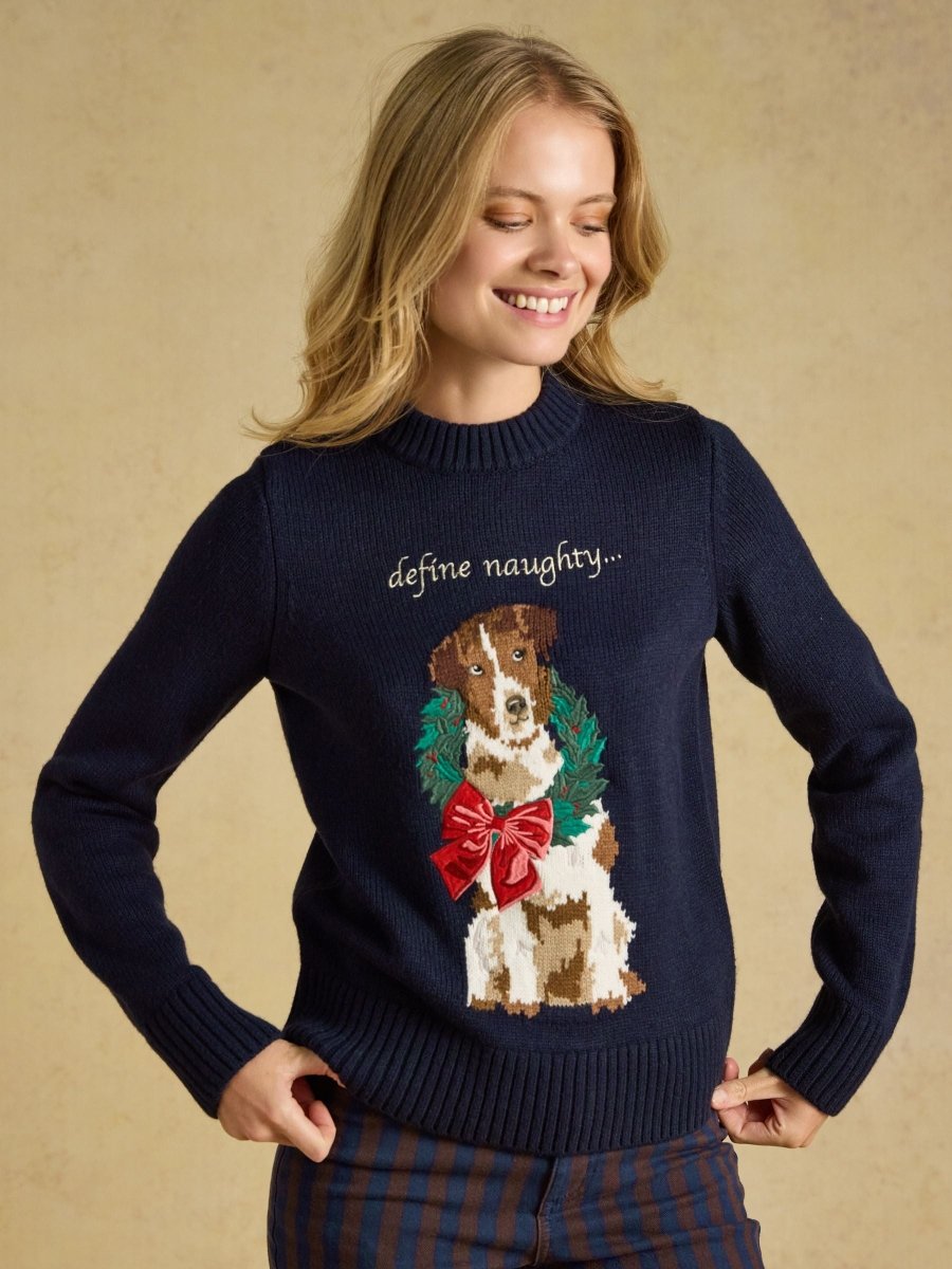Noelle Dog Christmas Jumper - Dog Navy - RUTHERFORD & Co