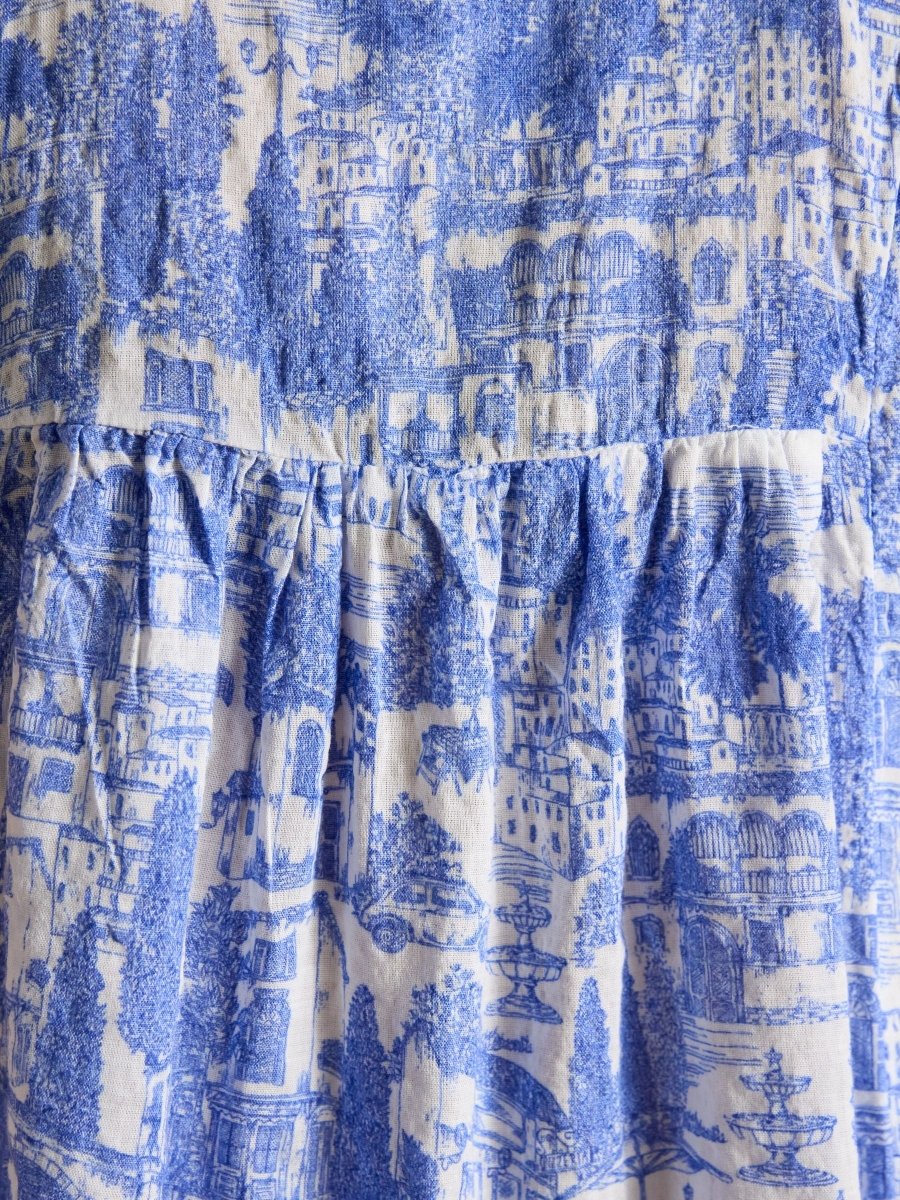 Nolan Blue Toile Sleeveless Tie Neck Blouse - RUTHERFORD & Co