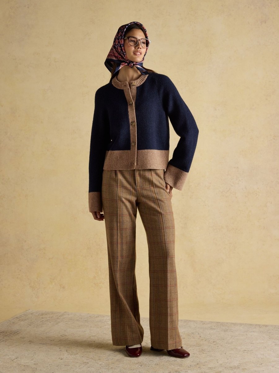 Nora Navy/Tan Knitted Cardigan - RUTHERFORD & Co
