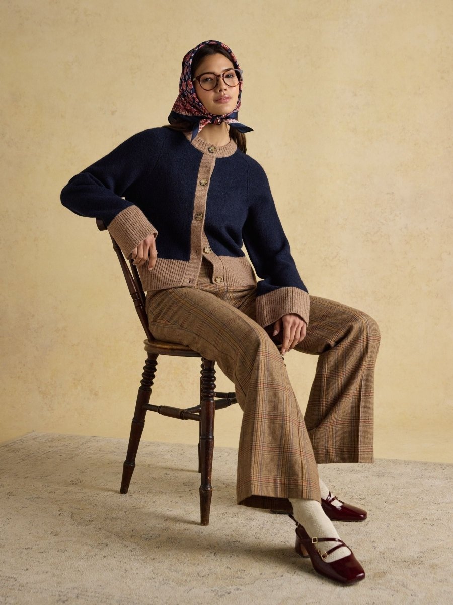 Nora Navy/Tan Knitted Cardigan - RUTHERFORD & Co