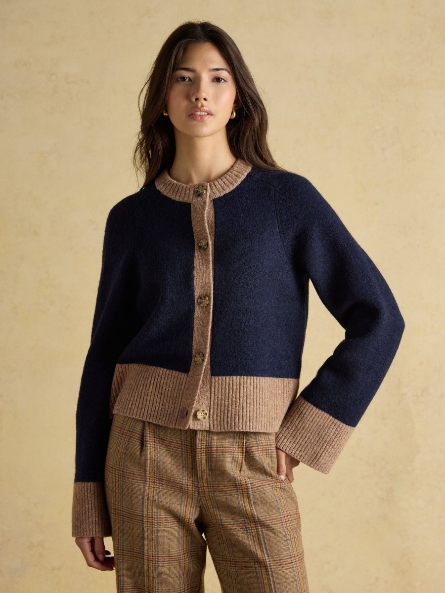 Nora Navy/Tan Knitted Cardigan - RUTHERFORD & Co