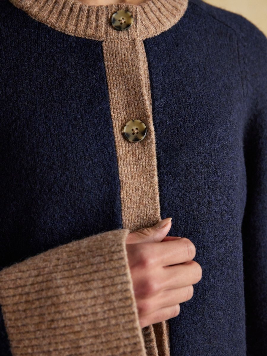 Nora Navy/Tan Knitted Cardigan - RUTHERFORD & Co