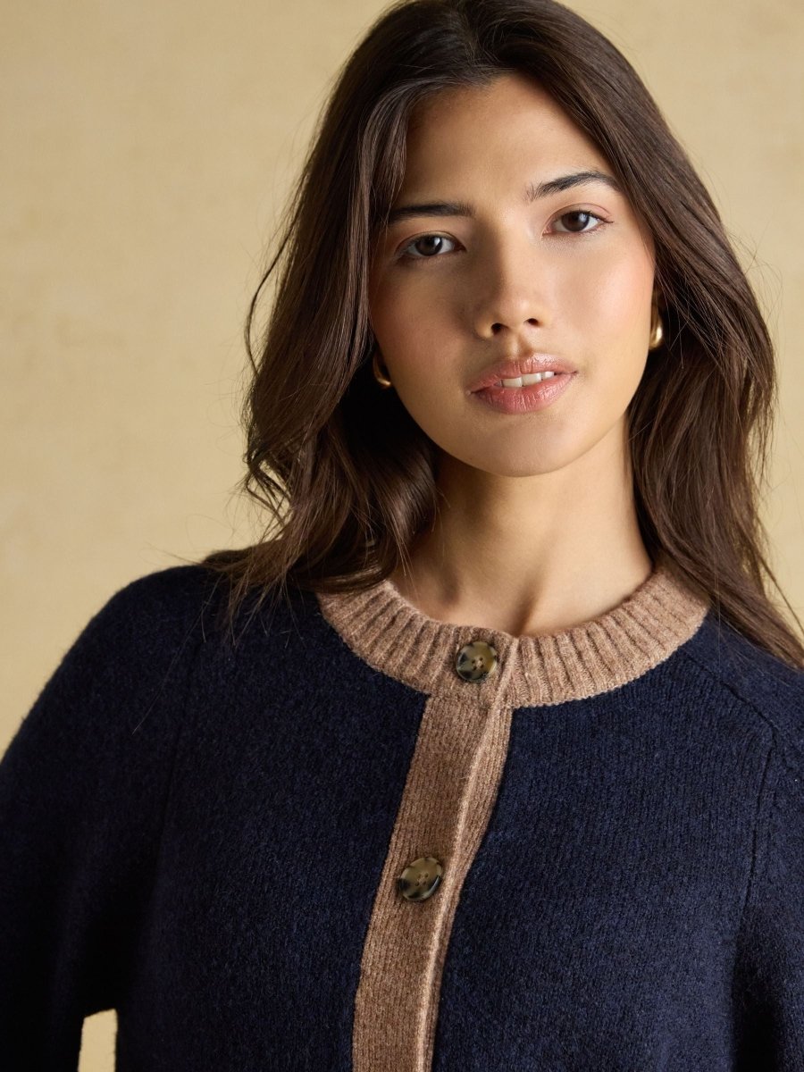 Nora Navy/Tan Knitted Cardigan - RUTHERFORD & Co