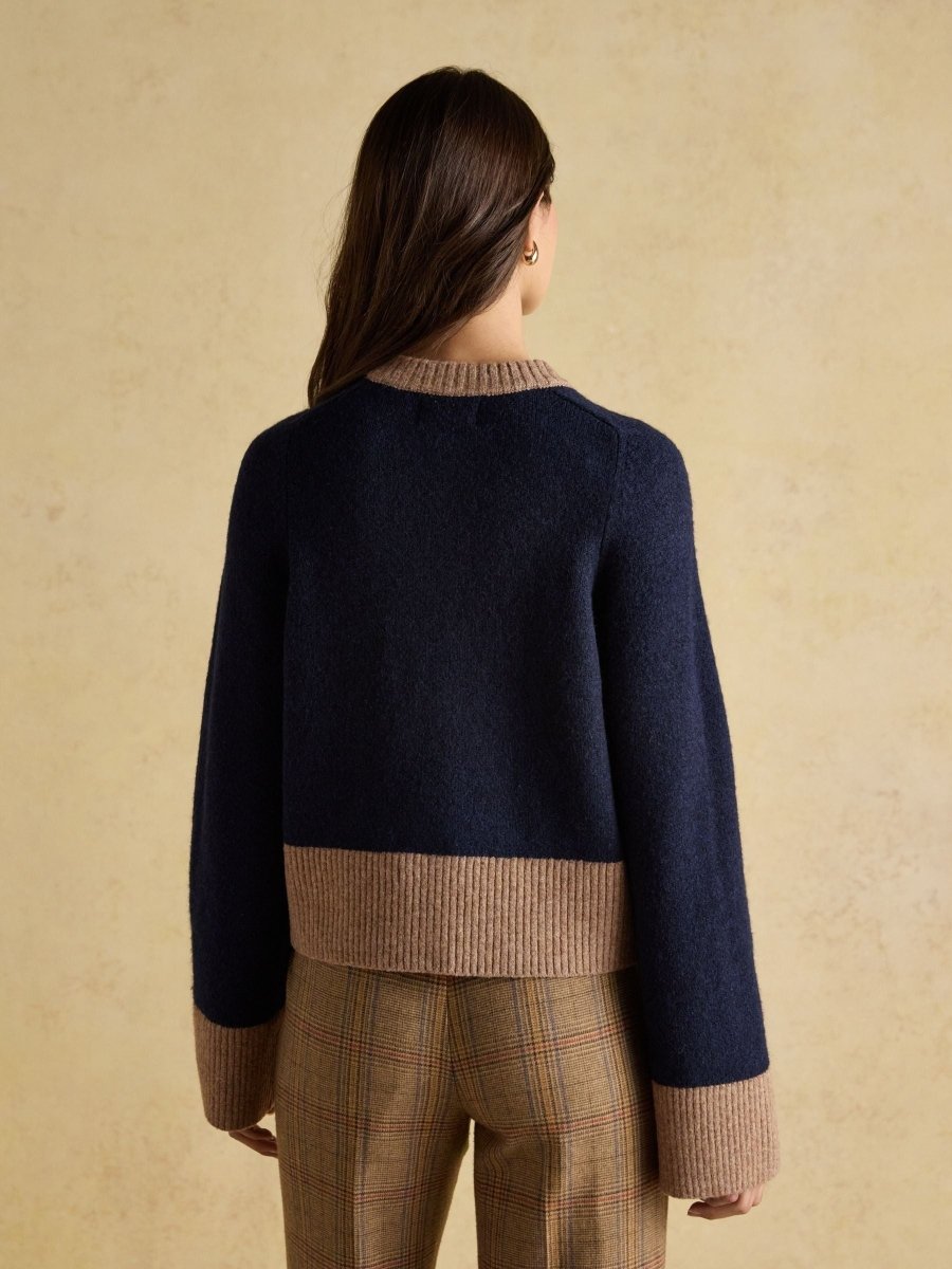 Nora Navy/Tan Knitted Cardigan - RUTHERFORD & Co