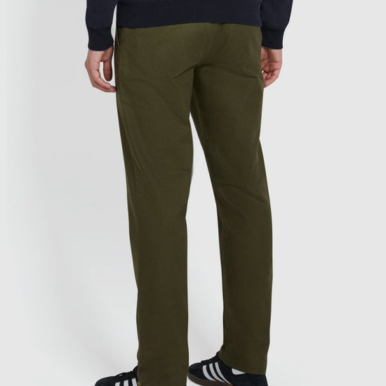 Norwood Regular Fit Cotton Hopsack Trousers In Olive Green - RUTHERFORD & Co