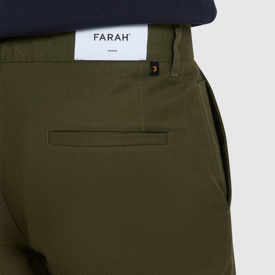 Norwood Regular Fit Cotton Hopsack Trousers In Olive Green - RUTHERFORD & Co