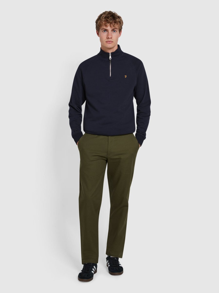 Norwood Regular Fit Cotton Hopsack Trousers In Olive Green - RUTHERFORD & Co